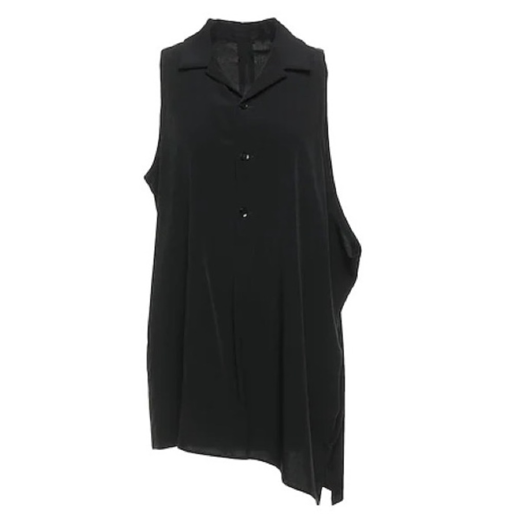 Y’s By Yohji Yamamoto Asymmetrical Hem 3/4 Button Down Sleeveless Collard Blouse